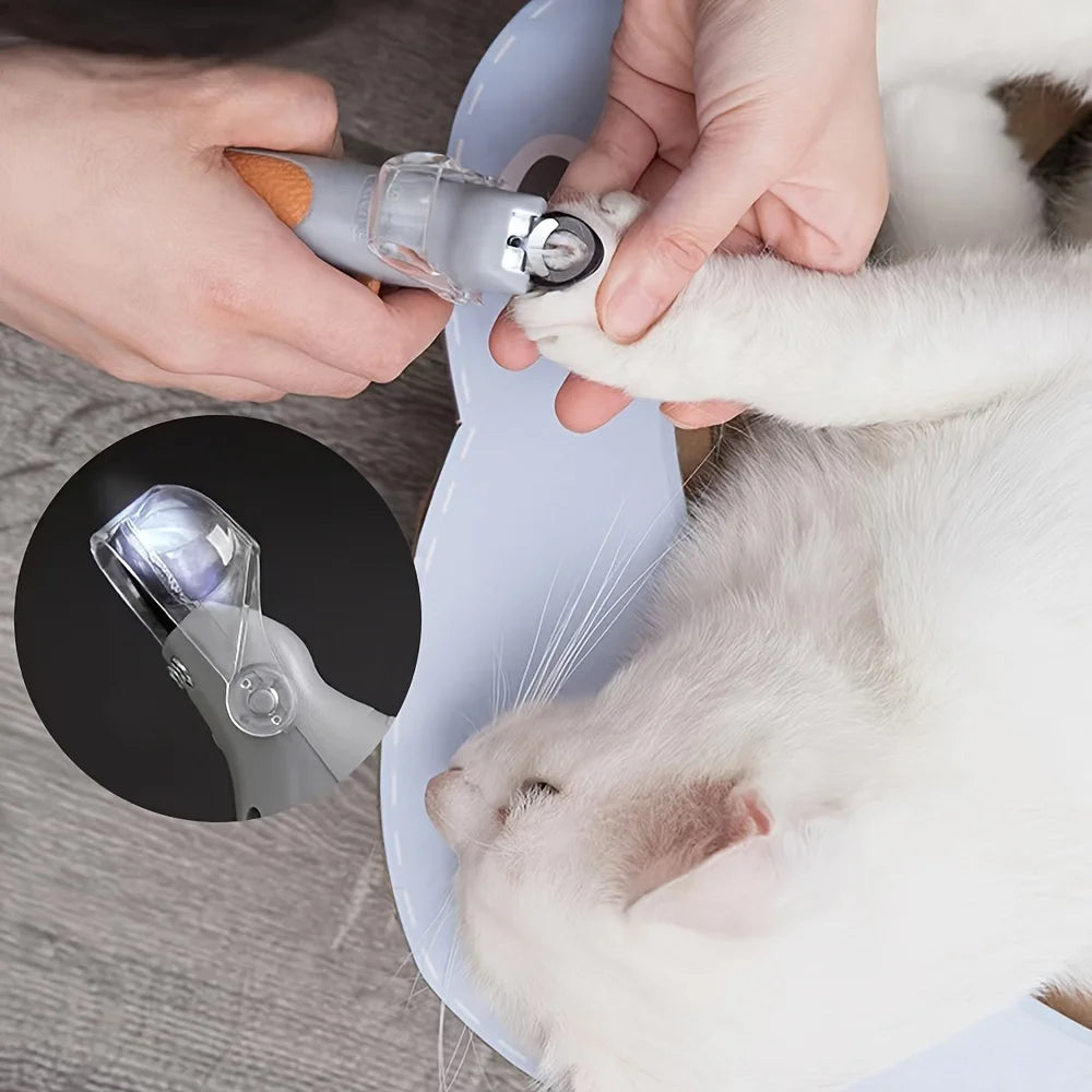 Pet Nail Clipper, Nail Trimmer for Dogs and Cats, Built-in LED Light, Steel Blades, Quick Trimming with Nail Collection