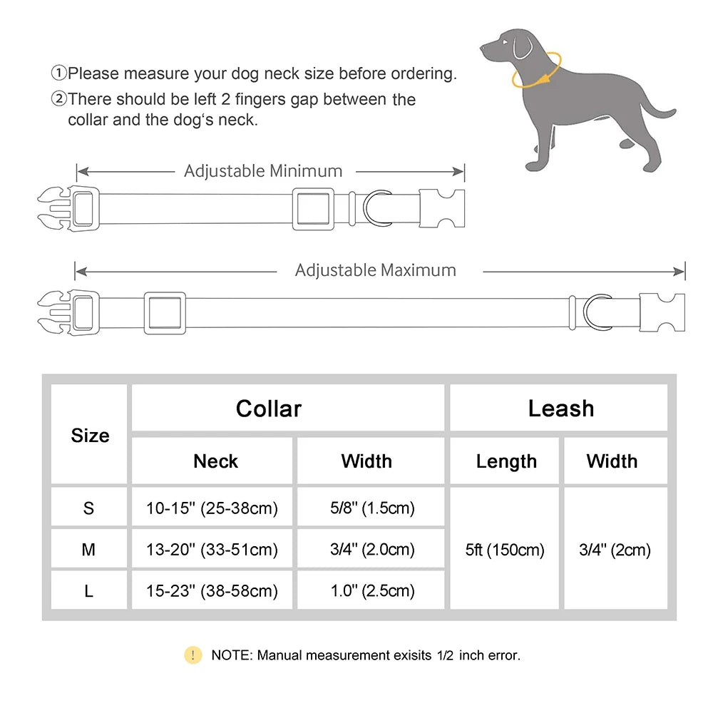 Personalized Dog Collar Leash Set Durable Nylon Dog Necklace Free Engraving Pet Puppy Collars With Lead Waterproof For Dogs Pug