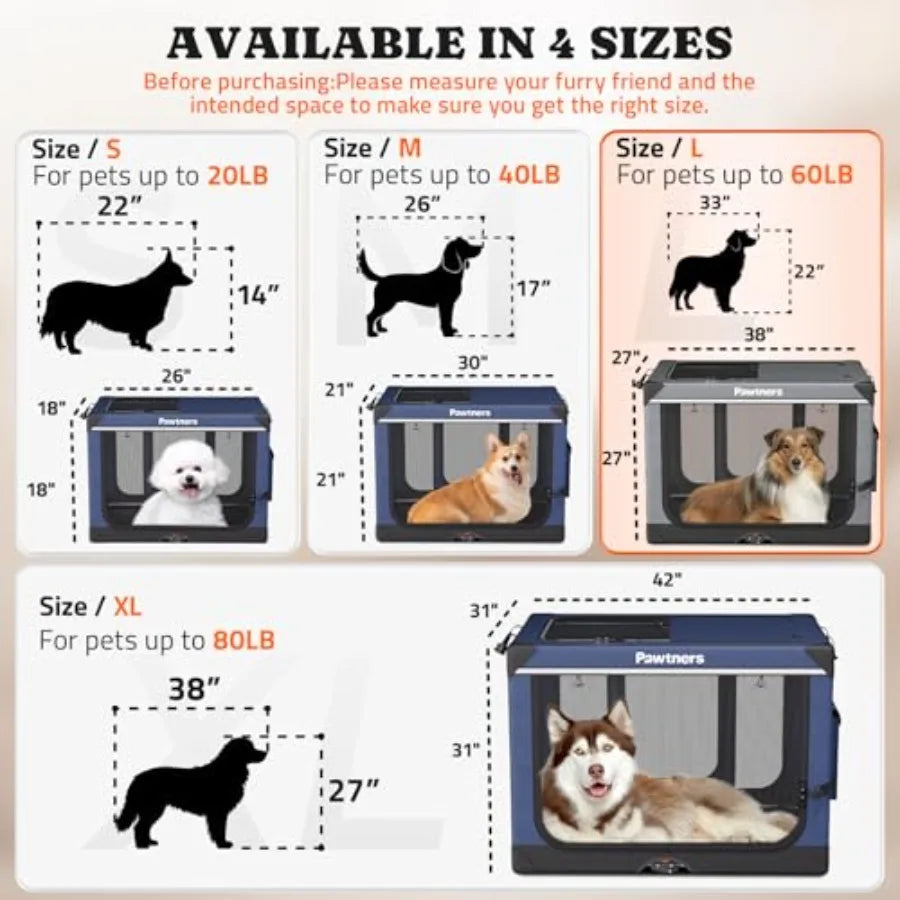 Collapsible Dog Crate 38 Inch Foldable Soft Sided for Large Dogs Portable Travel Kennel with Soft Mat Indoor Outdoor Use Grey 3