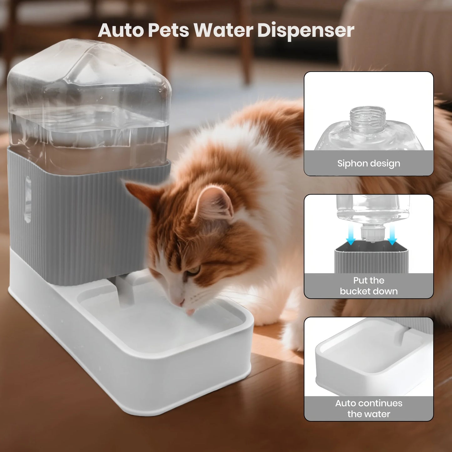 3.5L Automatic Dog/Cat Feeder And Water Dispenser Combo, All-in-One Gravity Pet Food Dispenser With Removable Stainless Steel Bo