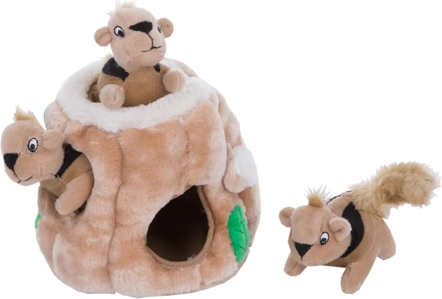 Interactive Plush Dog Toy with 3 Squeaky Removable Squirrels - Small Puzzle for Fun Play
