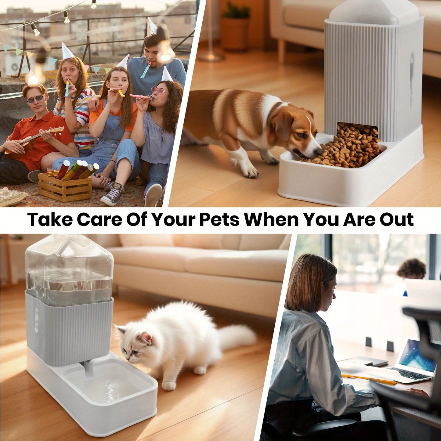 3.5L Automatic Dog/Cat Feeder And Water Dispenser Combo, All-in-One Gravity Pet Food Dispenser With Removable Stainless Steel Bo