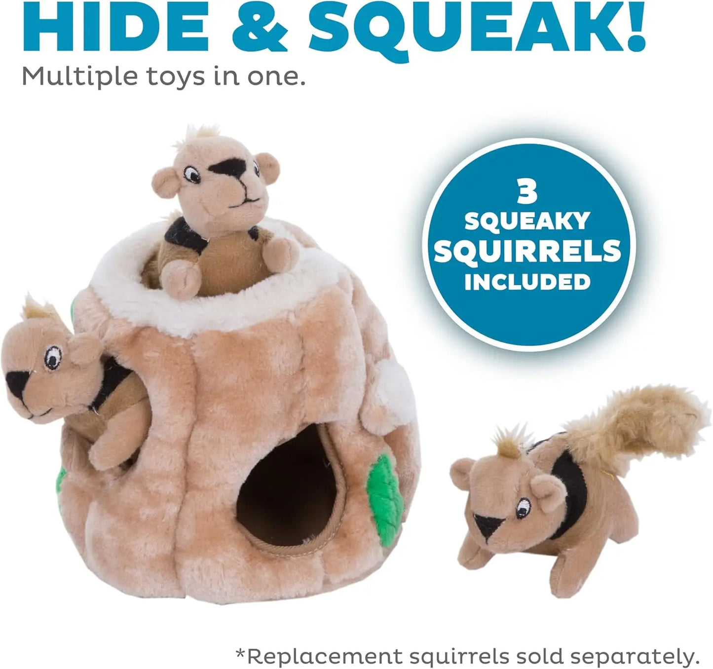 Interactive Plush Dog Toy with 3 Squeaky Removable Squirrels - Small Puzzle for Fun Play