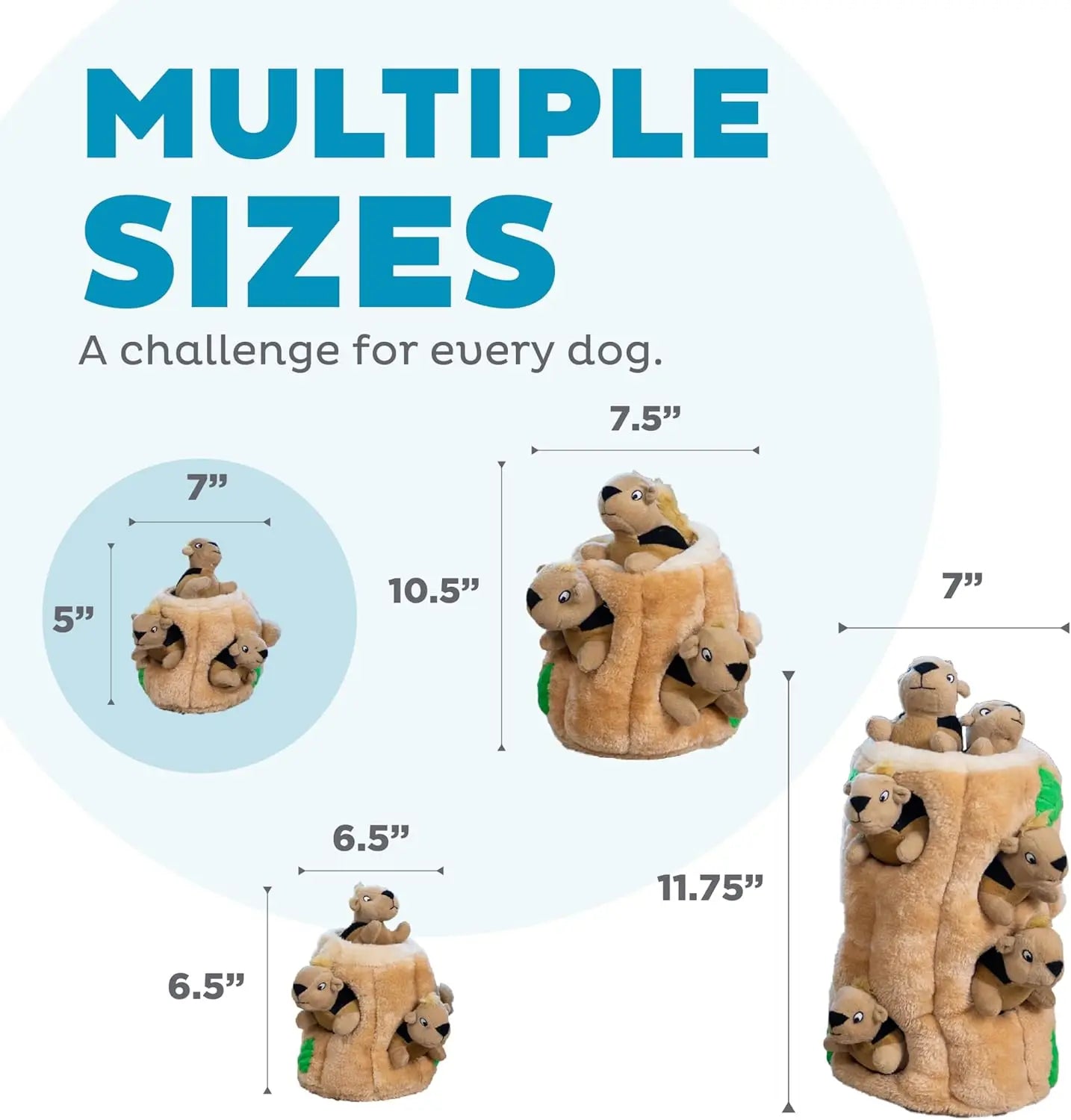 Interactive Plush Dog Toy with 3 Squeaky Removable Squirrels - Small Puzzle for Fun Play