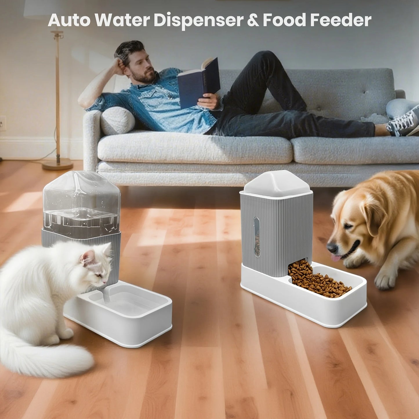 3.5L Automatic Dog/Cat Feeder And Water Dispenser Combo, All-in-One Gravity Pet Food Dispenser With Removable Stainless Steel Bo