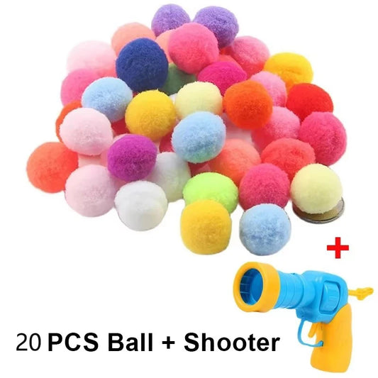 Hot Cat Toy Interactive High Fun Toy Gun 10/20/30/100Pcs Plush Ball Launches Quiet High Bounce Ball To Tease The Cat