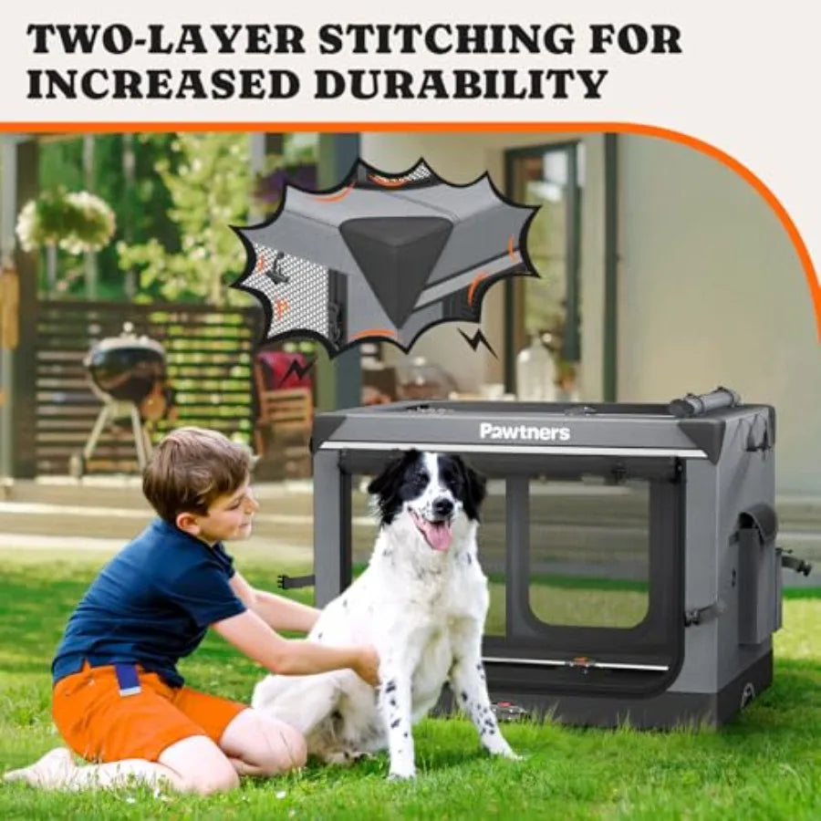 Collapsible Dog Crate 38 Inch Foldable Soft Sided for Large Dogs Portable Travel Kennel with Soft Mat Indoor Outdoor Use Grey 3