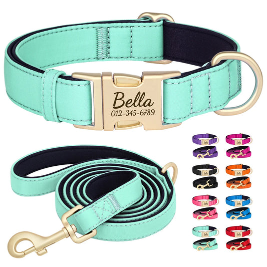 Personalized Dog Collar Leash Set Durable Nylon Dog Necklace Free Engraving Pet Puppy Collars With Lead Waterproof For Dogs Pug