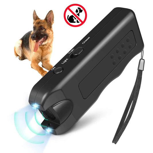 Ultrasonic Anti Barking Device Portable Dog Bark Suppressor Handheld Repeller Trainer with LED Light Battery Powered for Outdoor