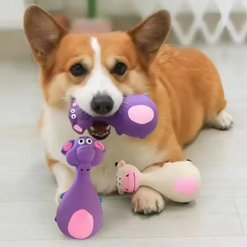 1 Piece Fat Bellied Cartoon Fun Bite Resistant Latex Sound Dog Toy Purple Elephant White Cow Brown Optional