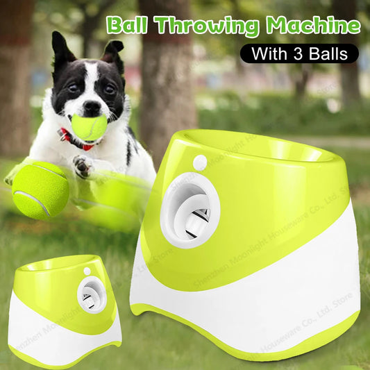 Pet Prime Automatic Dog Ball Thrower Launcher Interactive Dog Fetch Machine with 3 Tennis Balls for Indoor/Outdoor Throwing Game