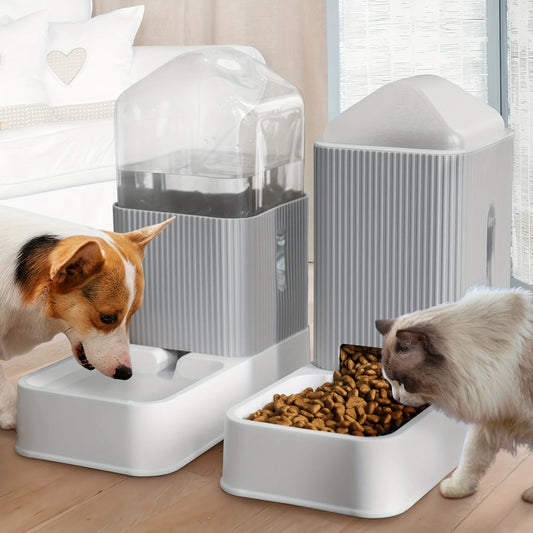 3.5L Automatic Dog/Cat Feeder And Water Dispenser Combo, All-in-One Gravity Pet Food Dispenser With Removable Stainless Steel Bo