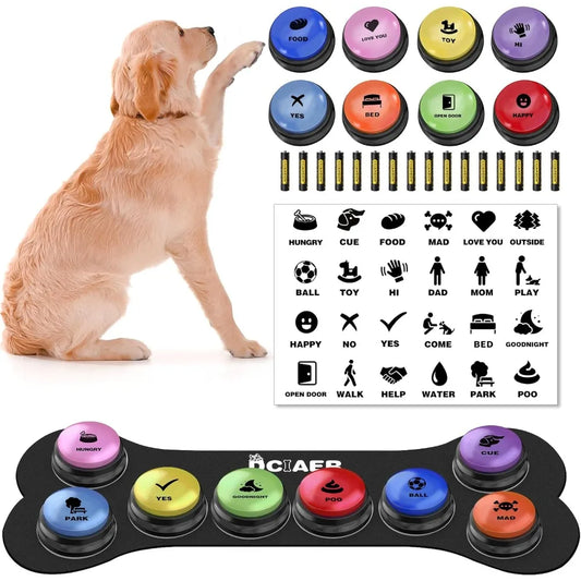 Dog Buttons for Communication, Talking Buttons for Dogs, 8 Recordable Sound Buttons + 24 Scene Patterns + 1 Dog Button Mat + 16 AAA