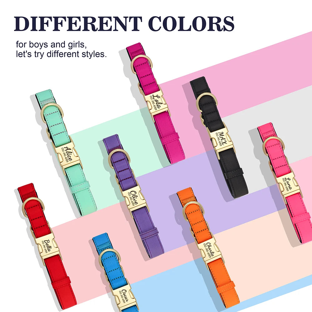 Personalized Dog Collar Leash Set Durable Nylon Dog Necklace Free Engraving Pet Puppy Collars With Lead Waterproof For Dogs Pug