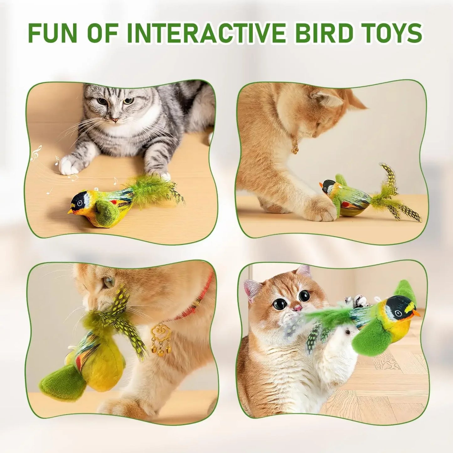 Pet Cat Toys for Indoor Cats Interactive Kitten Toy Realistic Bird Sound Containing Plush and Catnip Materials