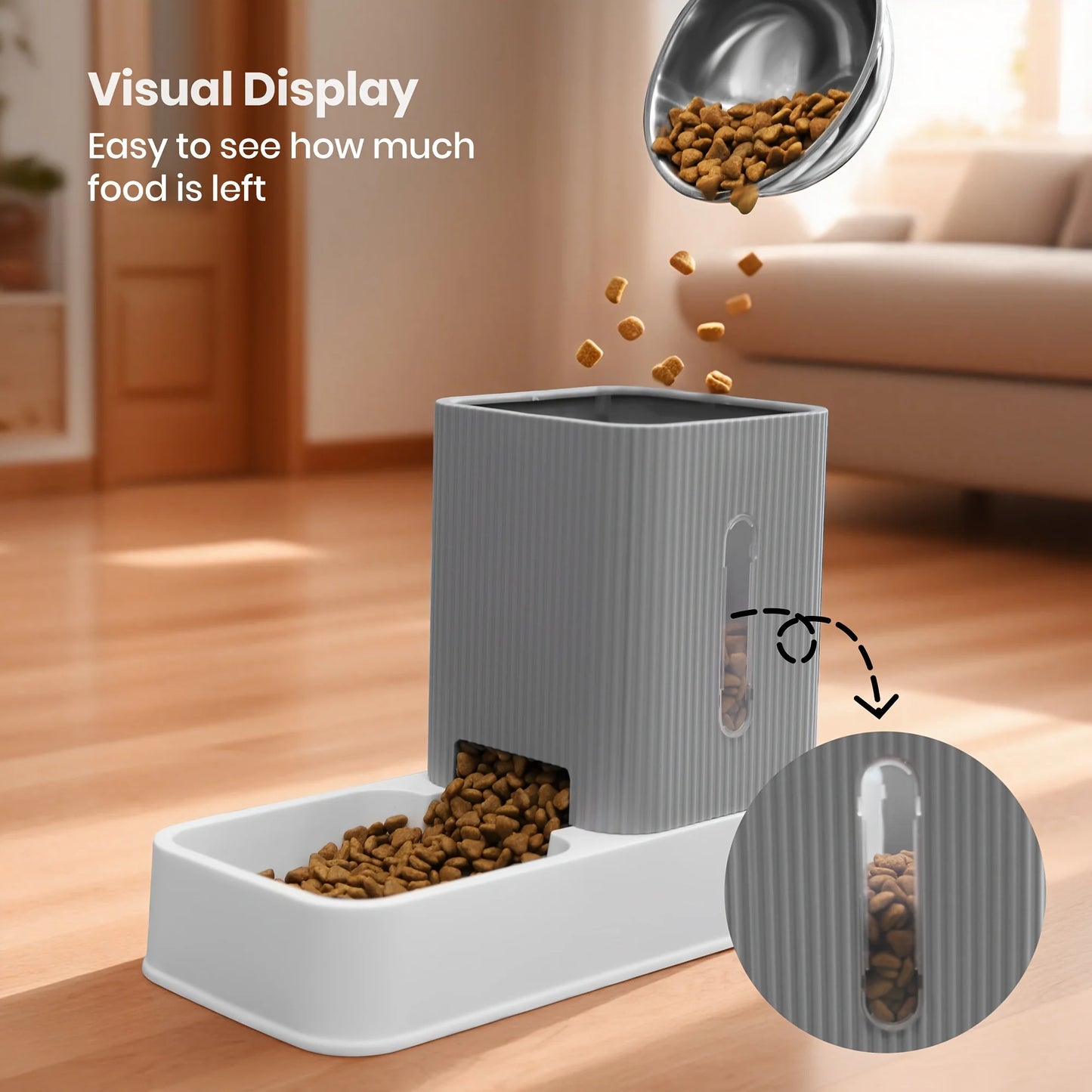 3.5L Automatic Dog/Cat Feeder And Water Dispenser Combo, All-in-One Gravity Pet Food Dispenser With Removable Stainless Steel Bo