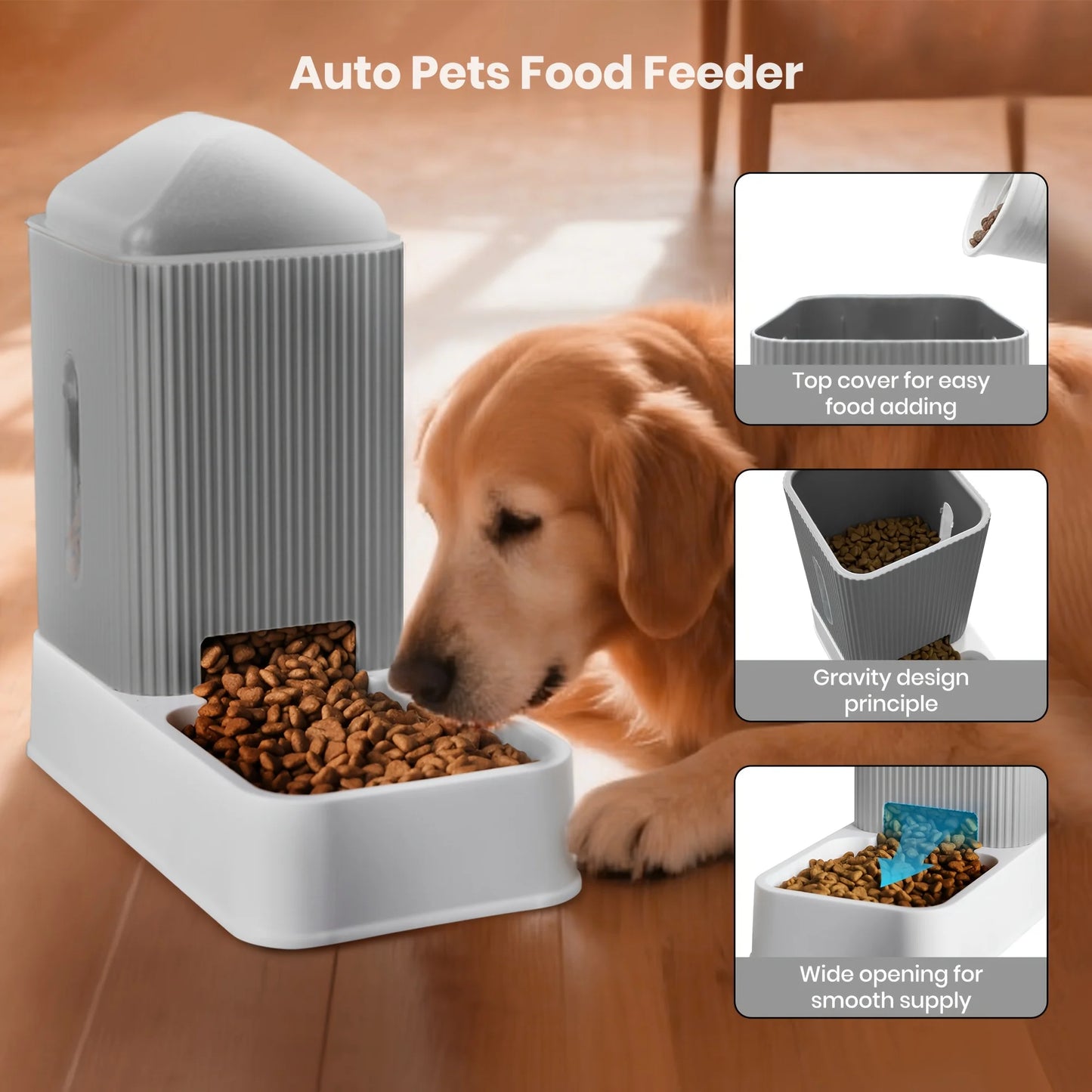 3.5L Automatic Dog/Cat Feeder And Water Dispenser Combo, All-in-One Gravity Pet Food Dispenser With Removable Stainless Steel Bo