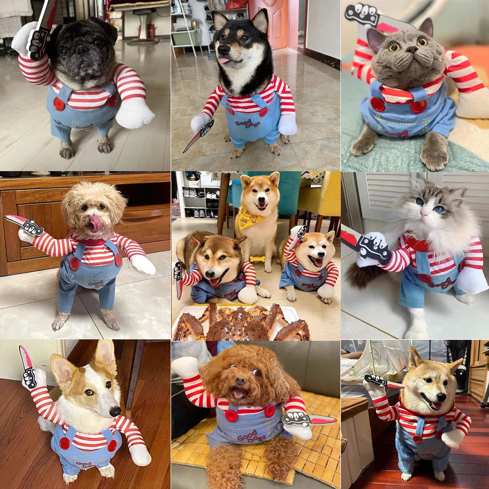 Cute Funny Dog Clothes Halloween Pet Costume For Small Big Dogs Cats Adjustable Puppy Cosplay Outfits Jumpsuit Pug Party Apparel