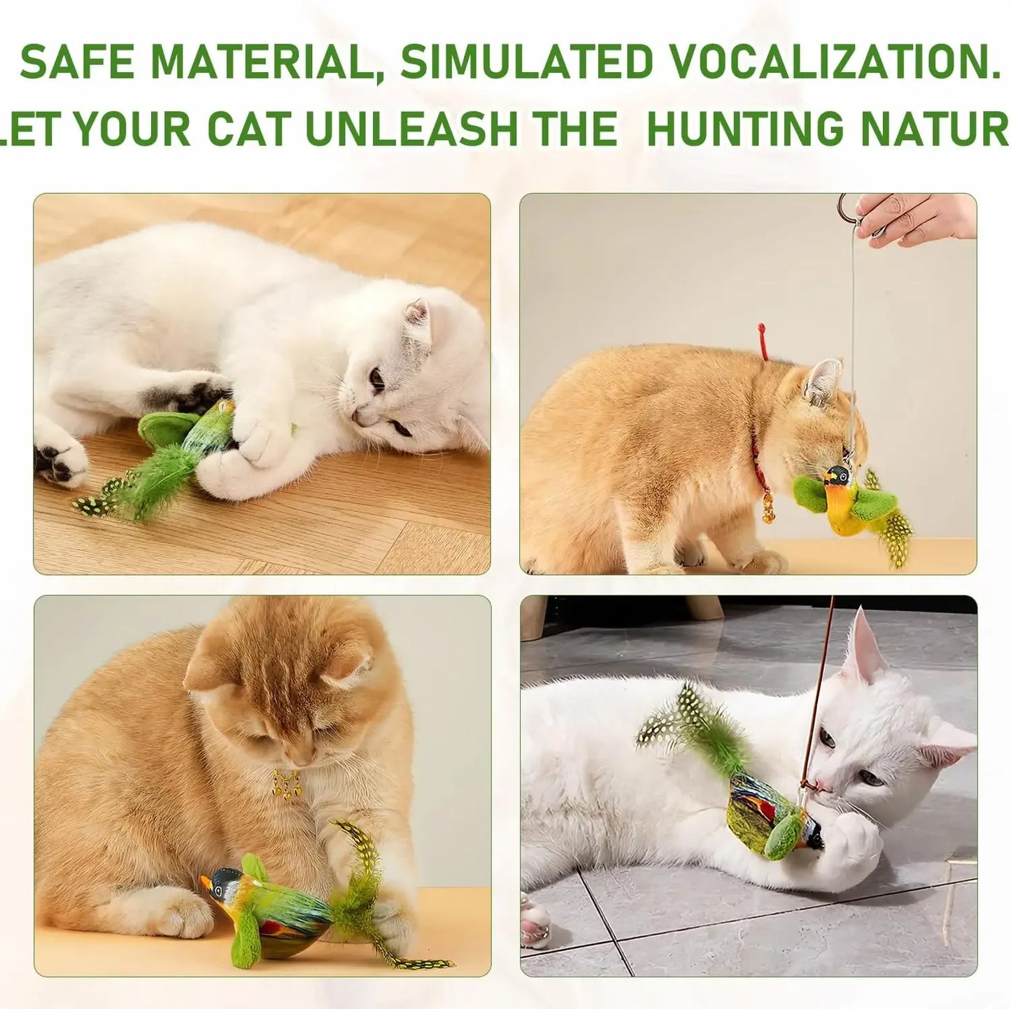 Pet Cat Toys for Indoor Cats Interactive Kitten Toy Realistic Bird Sound Containing Plush and Catnip Materials