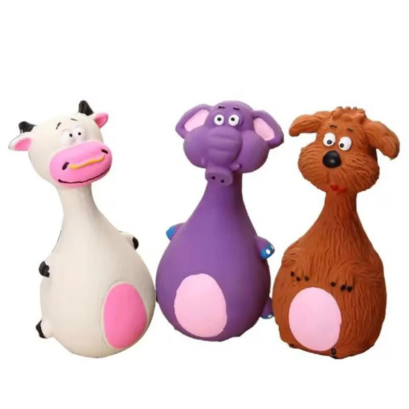 1 Piece Fat Bellied Cartoon Fun Bite Resistant Latex Sound Dog Toy Purple Elephant White Cow Brown Optional