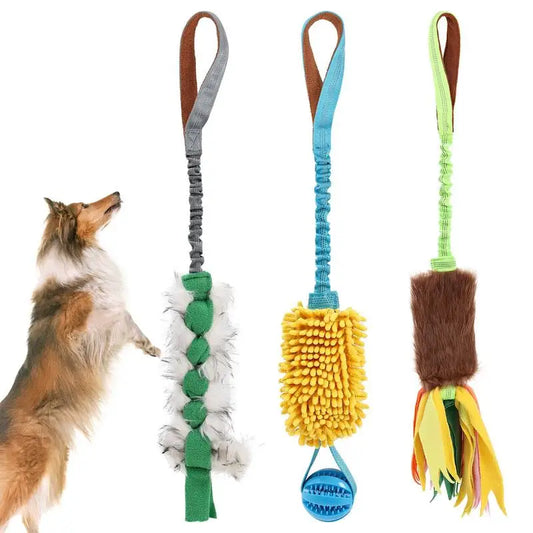 Dog Toy Rope Fun Squeaky Dog Chew Toys Pet Supplies Puppy Rope Toy with Elastic Drawstring Interactive Puppy Teething Toy