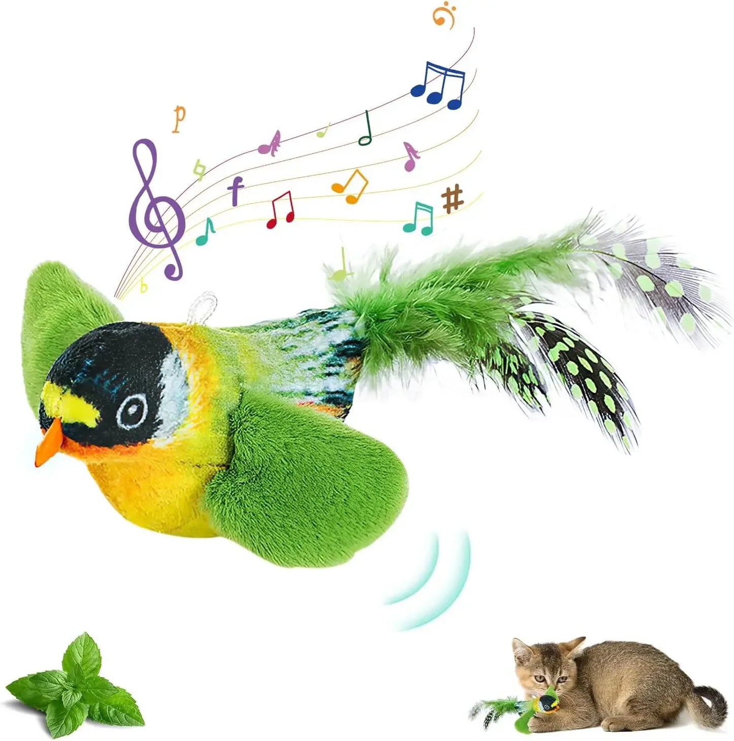 Pet Cat Toys for Indoor Cats Interactive Kitten Toy Realistic Bird Sound Containing Plush and Catnip Materials