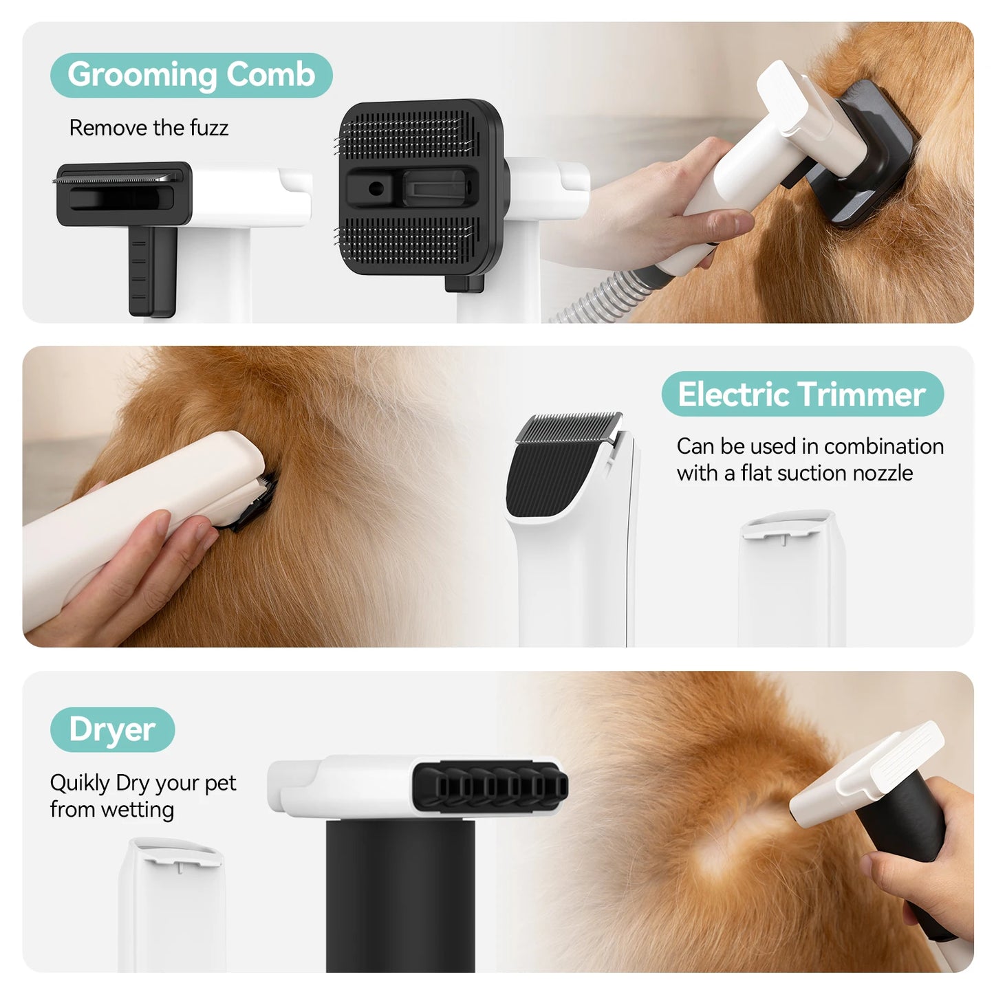 P1 Vacuum Cleaner & Hair Dryer 15kpa, Pet Grooming Set Adjustable Speed and Temperature, 5 Proven Care Tools Dog Clipper