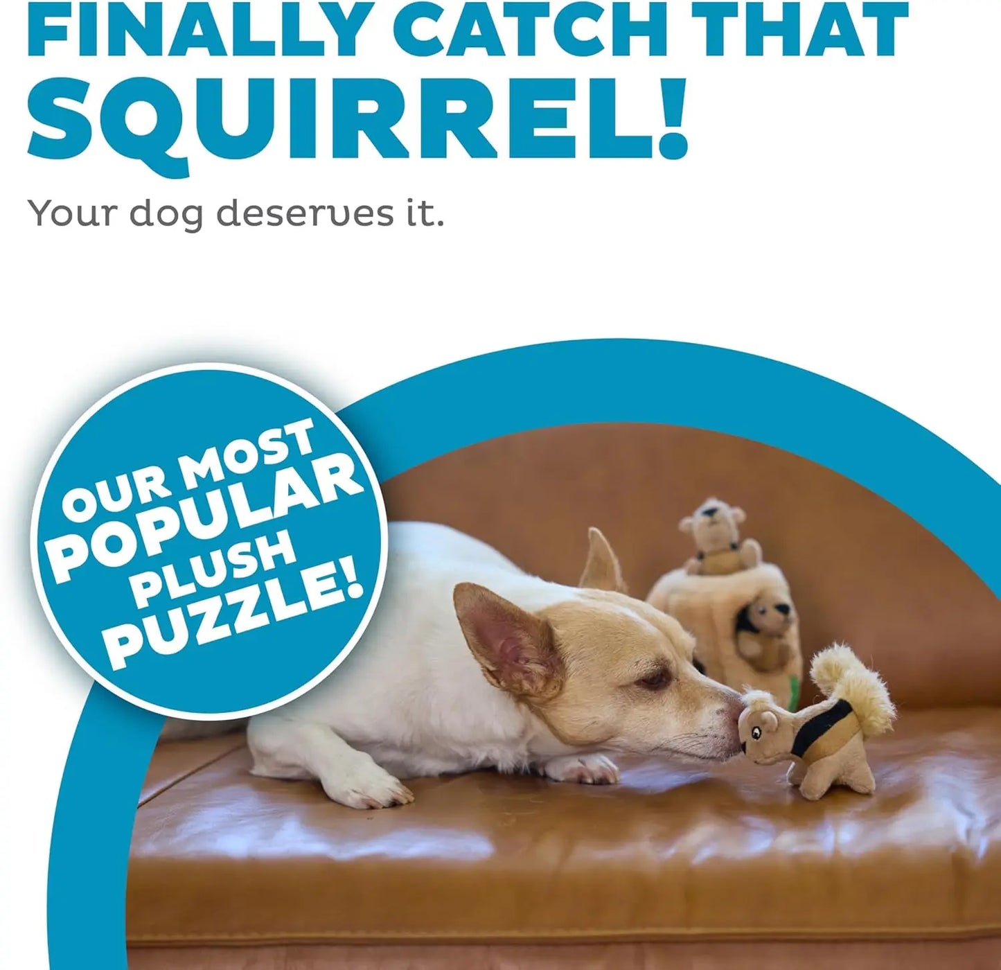 Interactive Plush Dog Toy with 3 Squeaky Removable Squirrels - Small Puzzle for Fun Play